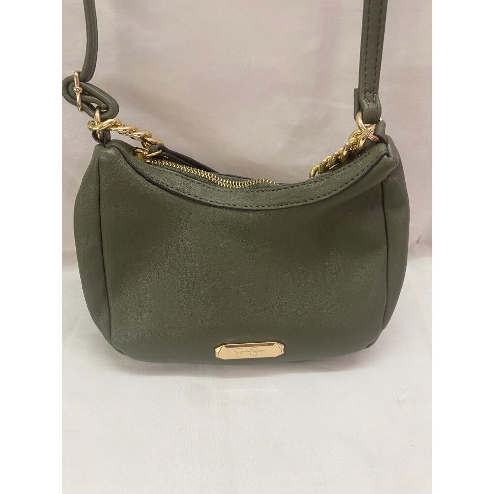 Jessica Simpson Olive Green Crossbody Bag with Matching Card Case Set Gold Chain